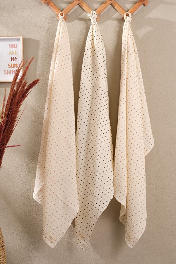 Bondberro 3 Adet Çok Amaçlı Müslin Örtü & Battaniye 2 Katlı %100 Pamuk Xl Boy 100 X 85 Cm