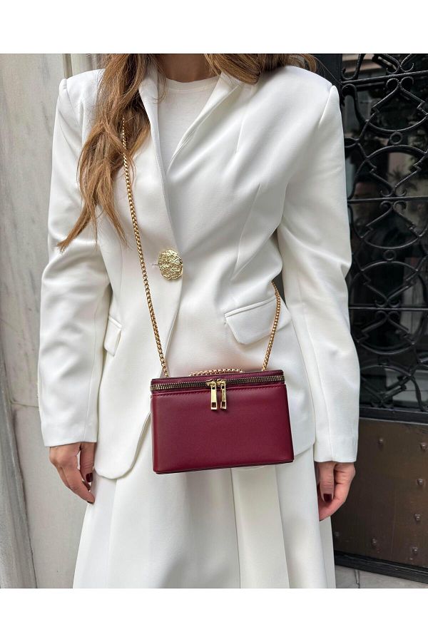 Tina İstanbul-Box Model Claret Red Bag with Chain 1