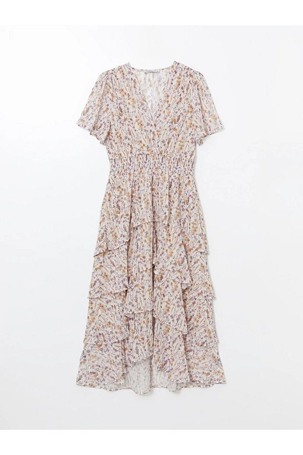 LC Waikiki-Lcwaikiki Classic Mixed Double Breasted Collar Floral Women Dress 1