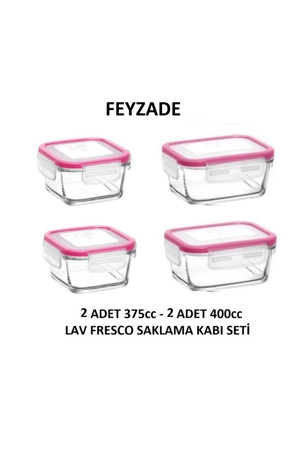 LAV-Feyzade Fresco 2 Pcs 400Cc Rectangular and 2 Pcs 375Cc Square Storage Container Set 1