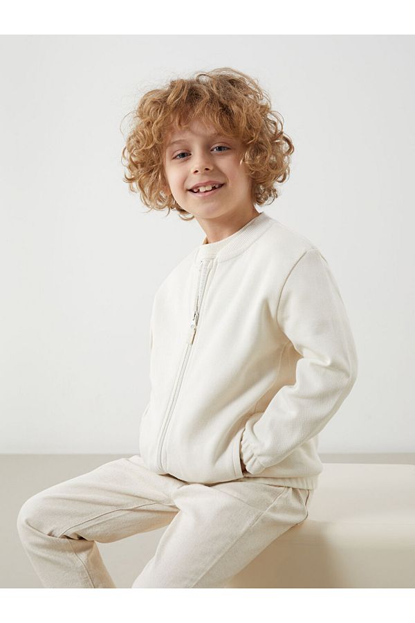 LC Waikiki-Standard Mold Cotton Pique Fabric Baby Boy Zippered Sweatshirt 1