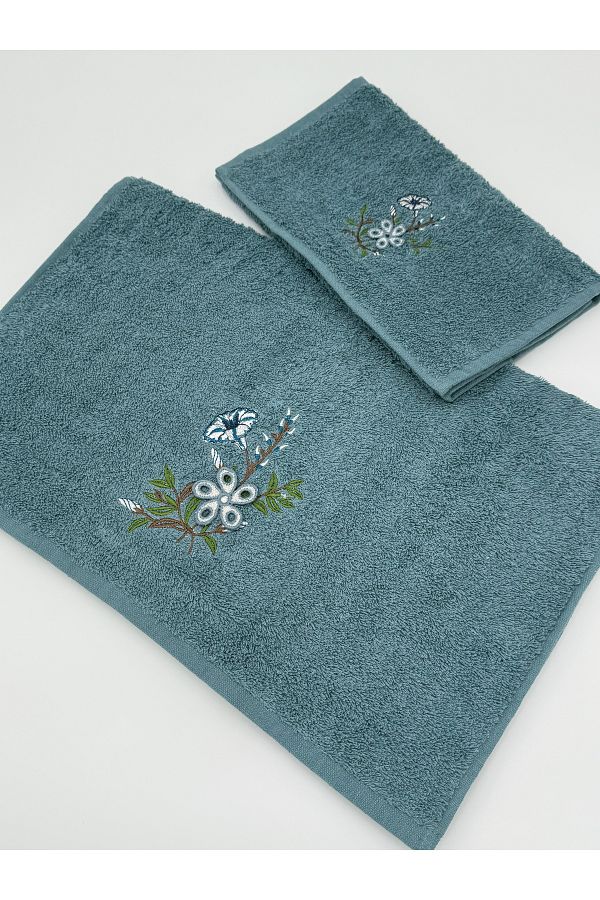 AYHANHOME-3D Embroidered 1 Piece 50X90 Face Towel and 1 Piece 30X50 Kitchen Towel, Dowry & Gift Set 1