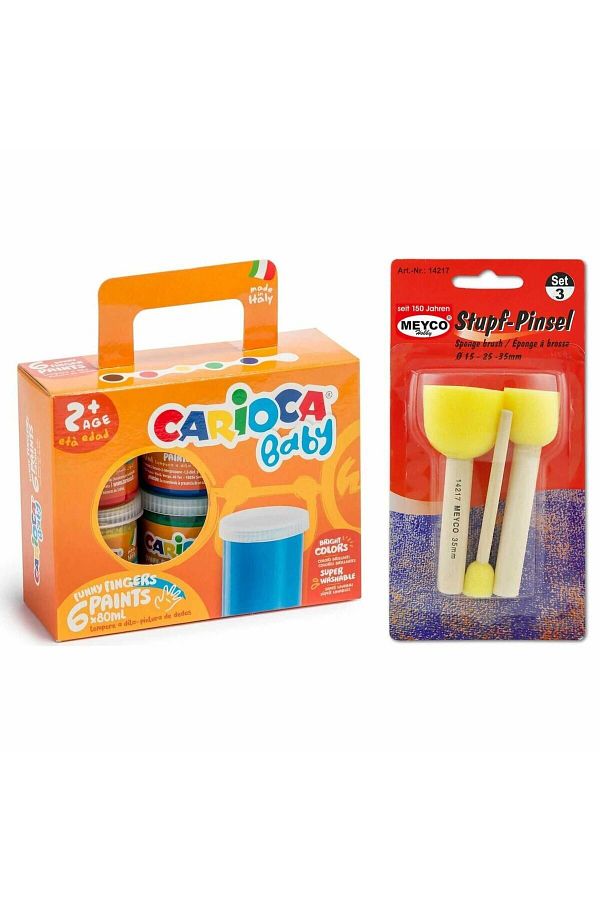 CARIOCA-Pachet Set pictura cu degetele copii, vopsea Finger Paint Carioca, set 3 Pensule de tamponare 1