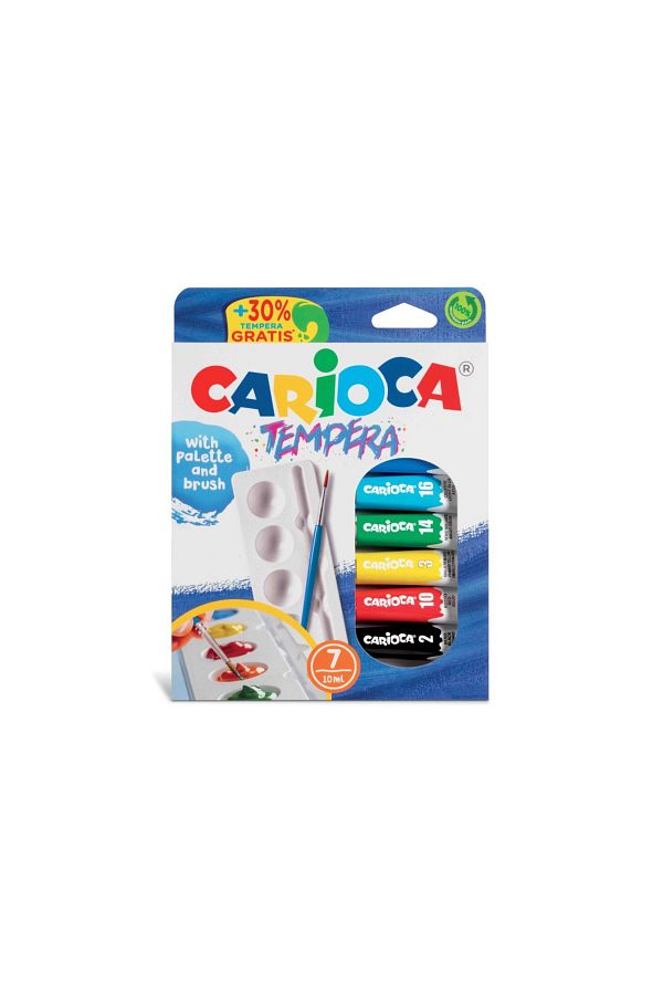 CARIOCA-Acuarele tempera la tub, pe baza de apa, lavabile, culori intense, Carioca 7 culori 10 ml 1
