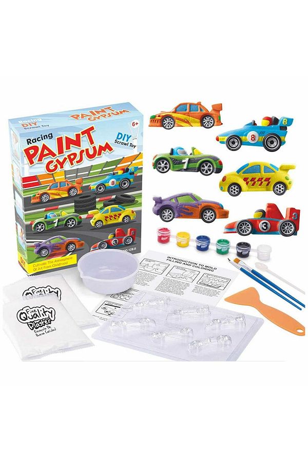 Micostore-Masini de Curse,Figurine din ipsos de pictat pentru copii, Kit complet DIY 1