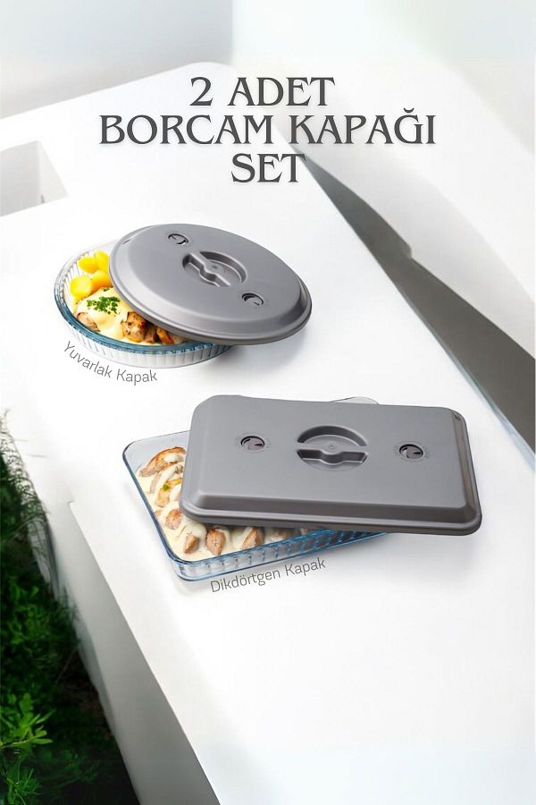 Bambus Home-Rectangular Round Double Pyrex Lid Set with Plastic Steam Channel 1