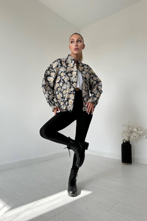 leyla sanat sanata yeni bir bakış açısı-Leyla Sanat a New Perspective on Art Patterned Daisy Pattern Coat 1