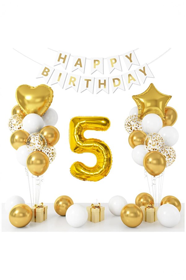 Partile Partile Gold Concept Age Birthday Celebration Set; White Gold Confetti ...