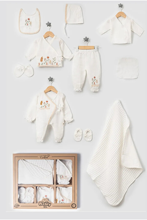 Cherub Baby Müslin Çiçekli Bebly Kız Bebek Yenidoğan 10 Parça Hastane Çıkışı Zıbın Seti