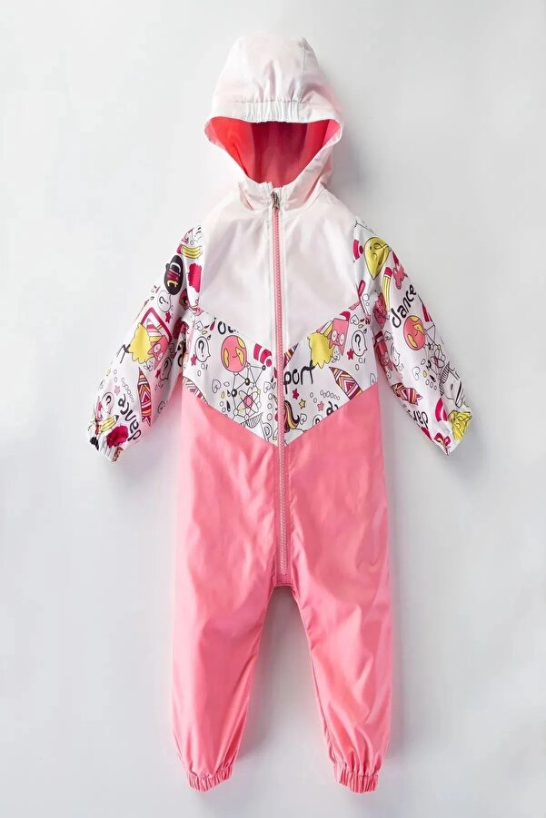 DeKuBaby Yeni Sezon Kalem Ve Yazı Figürlü Kapüşonlu Pamuk Astarlı Bebek&Çocuk Yağmurluk Tulum Mont