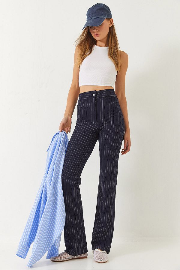 Bianco Lucci-Women's High Waist Striped Spanish Cut Pants 60261489 1
