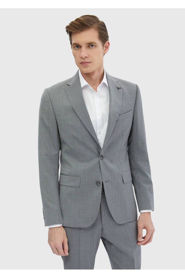Ramsey-Gray Striped Zeroweight Slim Fit 100% Wool Suit 1