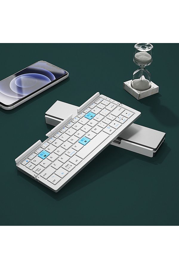 Choice-Us layout Silver White Jomaa Foldable Bluetooth Keyboard Rechargeable Keyboard Mini Folding Wireless 1