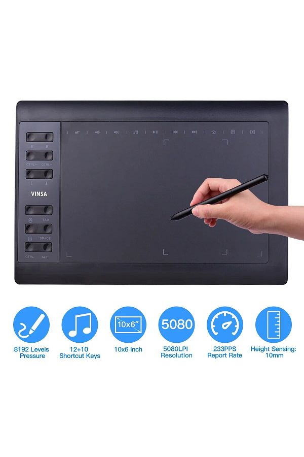Choice-Black 10x6 Inch Professional Graphics Drawing Tablet 12 Express Keys with for Windows Mac for Painti 1