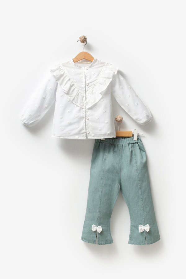 Jikko Baby Kız Bebek Fırfırlı Gömlek ve Kot Pantolon İkili Takım 9068