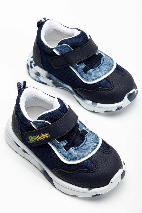 Dilimler Ayakkabı-Baby Boy First Step Sports Shoes - Şirinbebe Orthopedic Navy Blue Velcro Anorak Material 1
