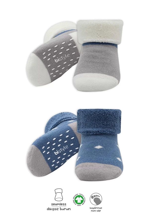 Wear Hype-Indigo Gray 2-Piece Set of Polka Dot Non-Slip Towel and Socks 1