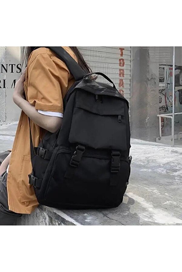 something bag Siyah Büyük Geniş Palaska Sırt Okul Çantası Ve Laptop Çantası