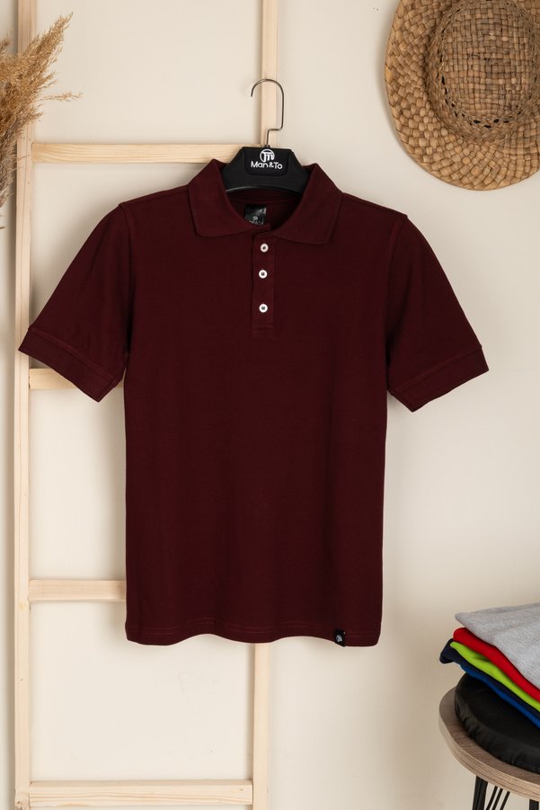 MAN&TO Men's Burgundy Polo Neck T-Shirt – 100% Cotton, Stylish Design for Classic and Casual Use