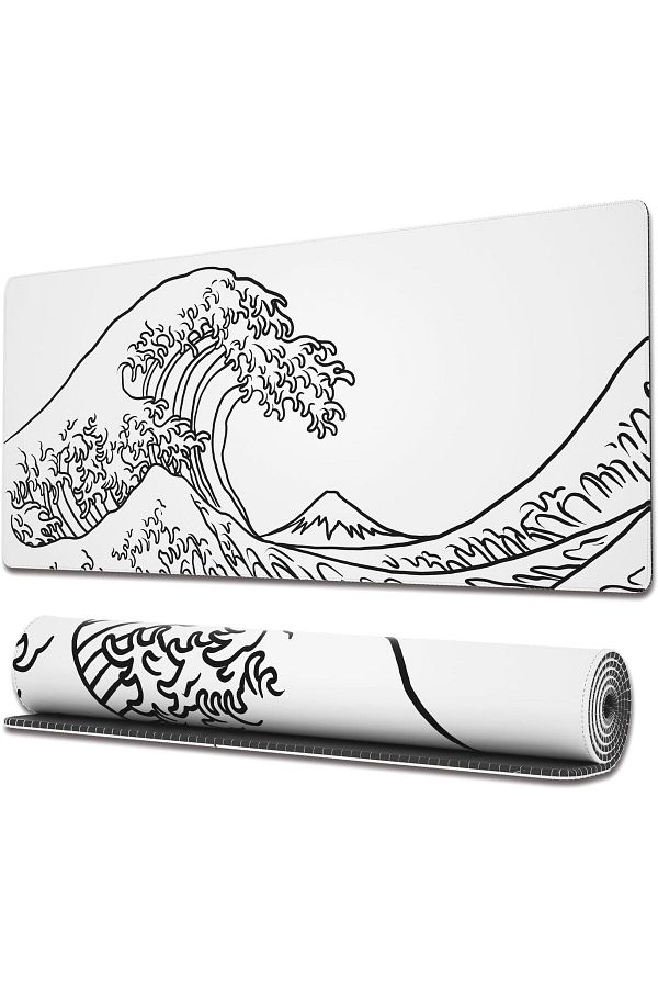 erorex-Large Gaming Mouse Pad Extended Xl Mouse Pad White Wave Mouse Pad With Anti Slip Base 31.5 X 11.8 1