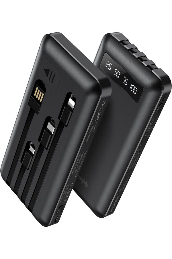 erorex-Power Bank 10000Mah With Built In Cable Portable Charger 4 Outputs 2 Inputs Built In Phone Stand 1