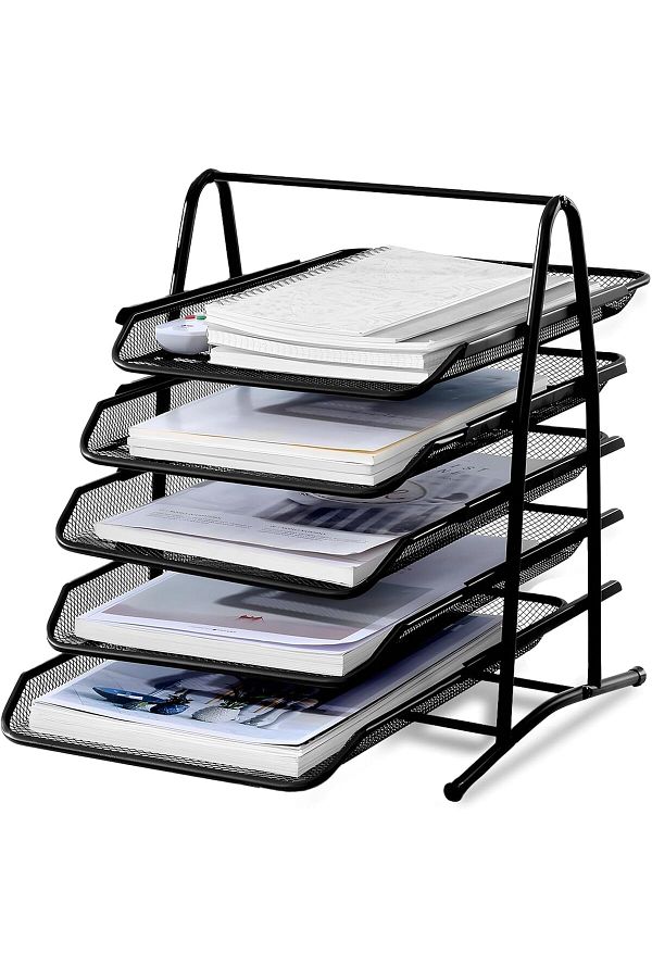 erorex-5 Tier Paper Tray : Desktop Organizer File Storage With Sliding Tray Stackable File Rack Metal Mesh 1