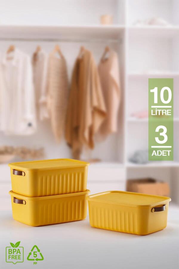 HOMENIVA-3 Pieces 10 Lt Multi-Purpose Organizer Box with Lid, Decorative Storage Box 1