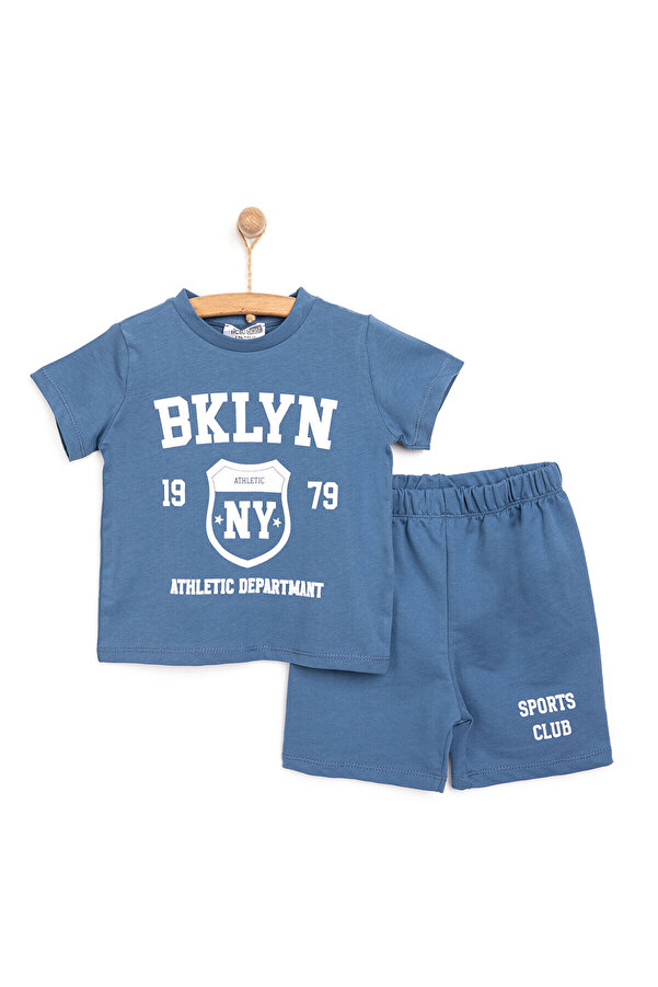 ebebek Hello Baby HelloBaby Erkek Bebek Basic Tişört-Şort 2li Takım Spor Kulübü Desenli Bisiklet Yaka Reçme Paça Kısa