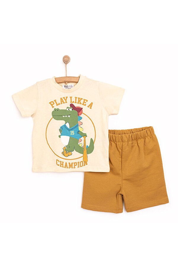 ebebek Hello Baby HelloBaby Basic Erkek Şampiyon Dinozor Baskılı Şortlu Takım Erkek Bebek