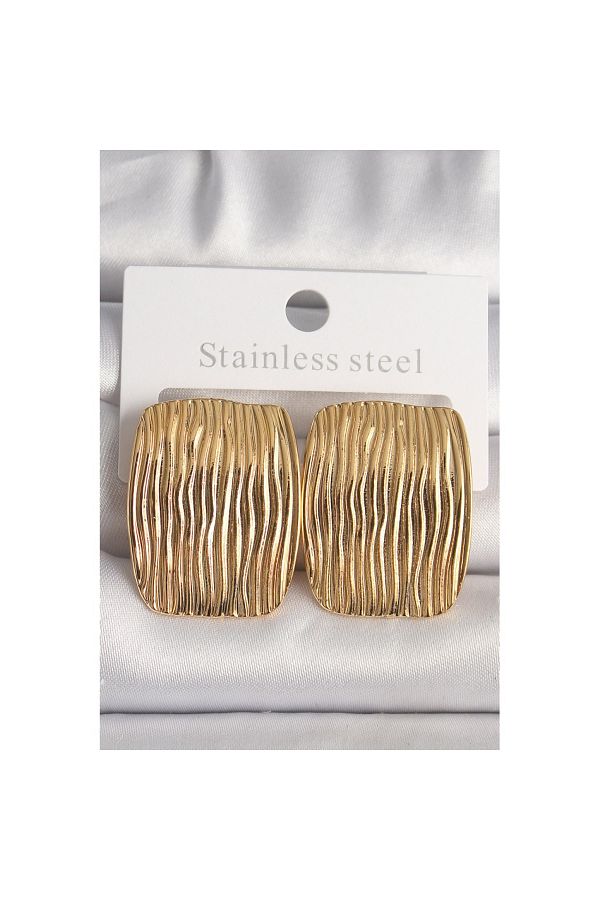 Skygo-Brass Gold Color Embroidered Square Plate Model Women's Earrings - Tj-Bkp10145 1
