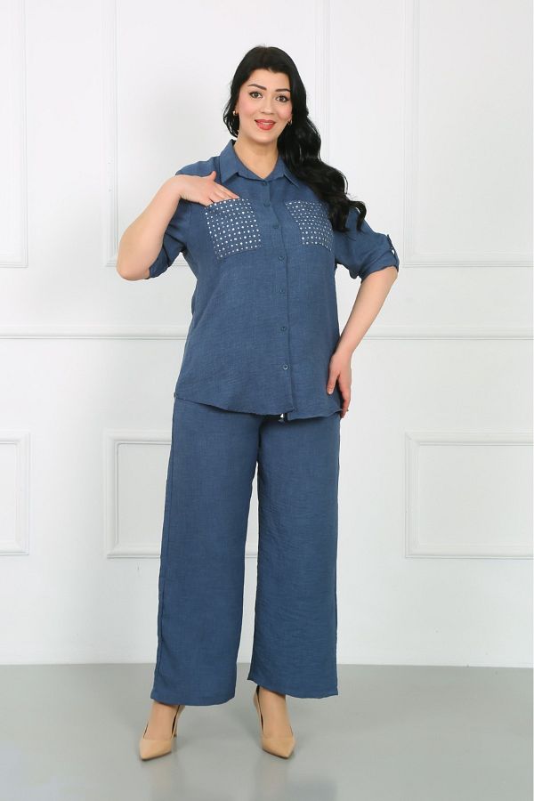 özle fashion-Pocket Stone Printed Large Size Linen Set 1