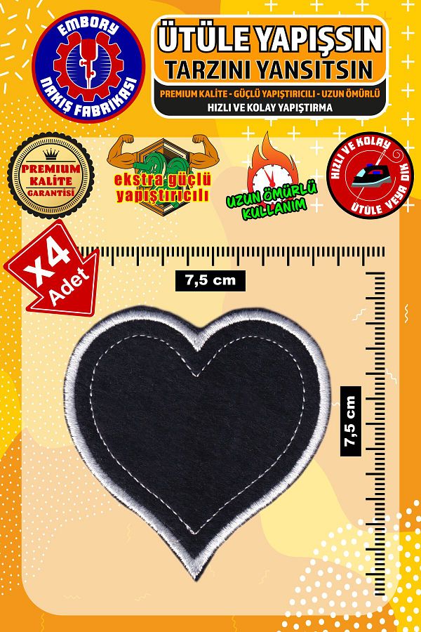 Embory-Patch-uri adezive pentru armă și patch-uri de broderie cu inimă neagră (4 bucăți) aplicate cu căldură 1