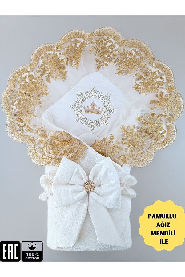 Tomuycuk Kadife Kız Bebek Battaniyesi Dantelli Kundak Hastane Çıkışı Yenidoğan %100 Doğal Pamuktan Hediyelik