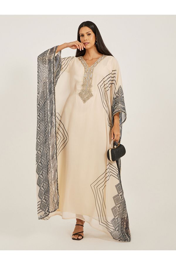 Maxim Creation By Styli-Printed V-Neck Embroidered Kaftan 1