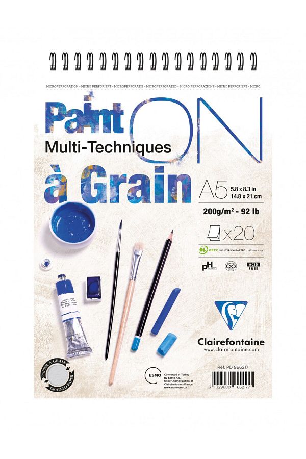 Clairefontaine-A5 Spiral 200gr 20Yp Drawing Block - Multi-Purpose Paint On Top / Pd966217 1