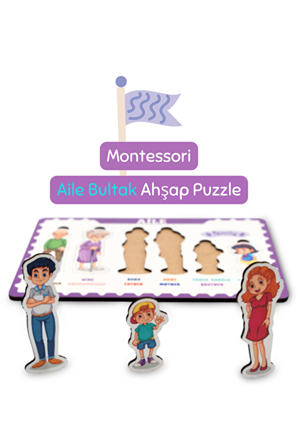 Hopiers Montessori Aile Bultak Ahşap Puzzle Seti - Zeka Geliştirici Oyuncak - Eğitici, Öğretici ve Güvenli