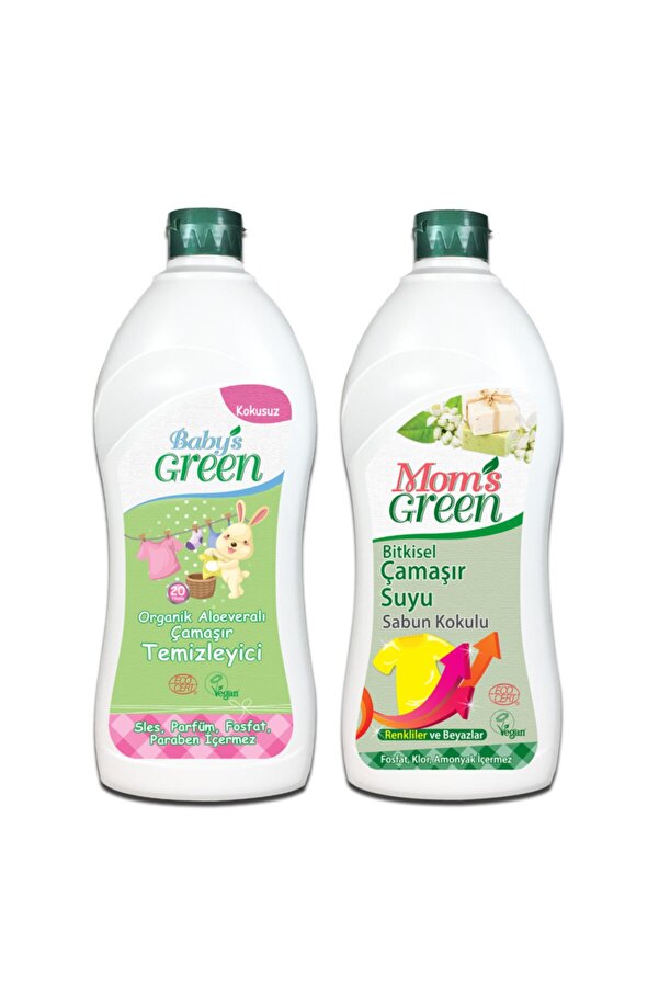 Baby's Green 2'li Set Bebek Organik Çamaşır Temizleyici 20 Yıkama Ve Bitkisel Çamaşır Suyu Sabun Kokulu