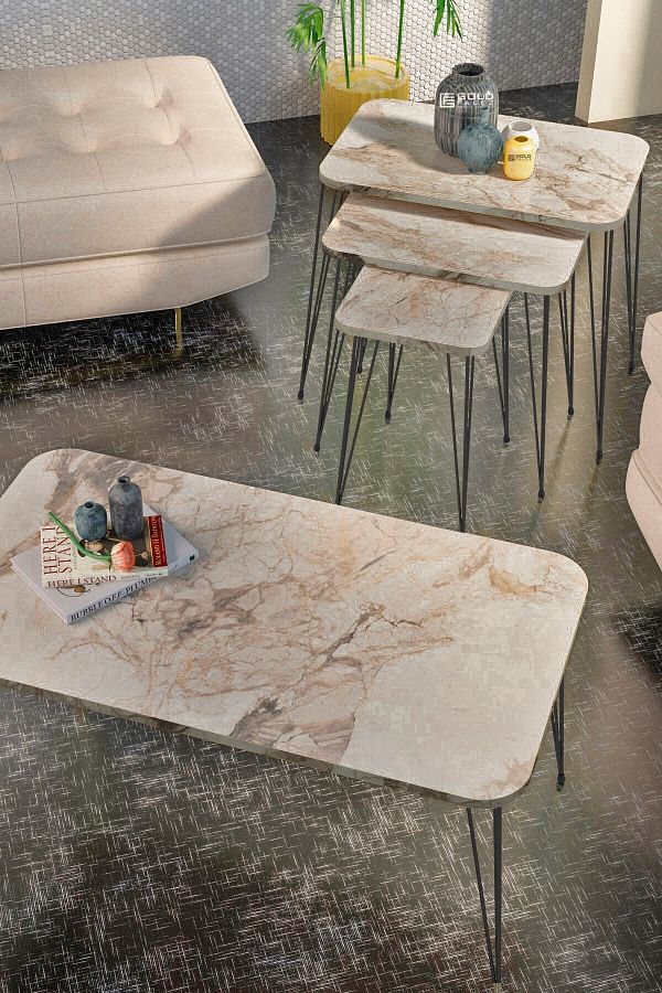GOLDFALEZ-Modern Nesting Coffee Table Set with Black Frame | Efes Collection | Model 1103 1