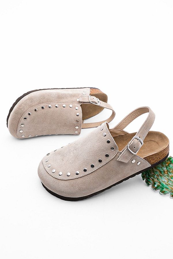 Marjin-Damen Sandalen aus echtem Leder mit Eva-Sohle, vorne geschlossen, mit Nieten, lässige Sandalen Bolve Beige 1