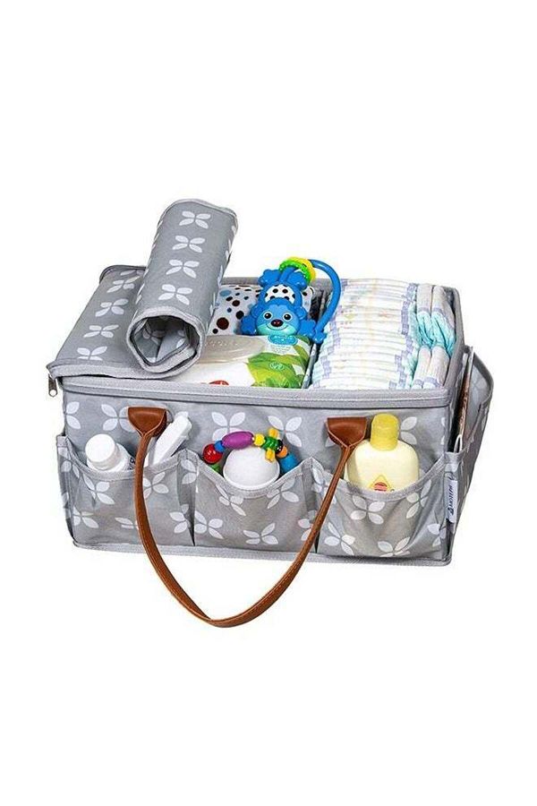 COOYA-Baby Diaper Caddy Bag, With Zipper Lid And Leather Handle, Large Capacity, Portable and Durable 1