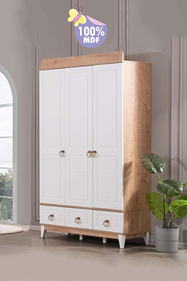 Coala %100 Mdf Malzeme Aliş Evoly Çocuk 3 Kapaklı 3 Çekmeceli Dolap