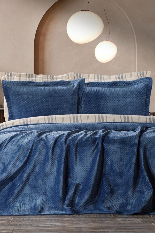 ZEBRA CASA-Scala Indigo Double Bedspread Set 1