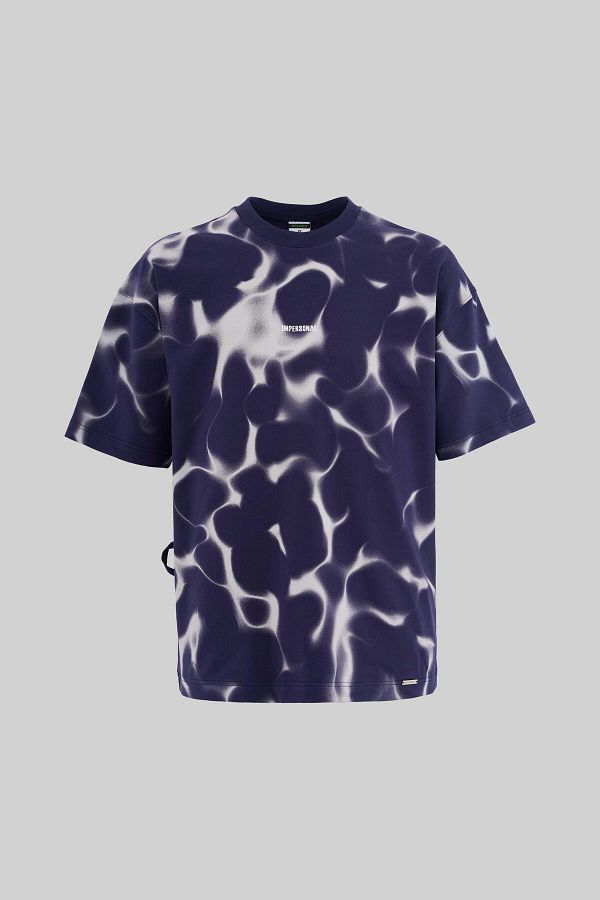 Machinist-Men's All over Abstract Pattern Printed Oversize Navy Blue T-Shirt 1