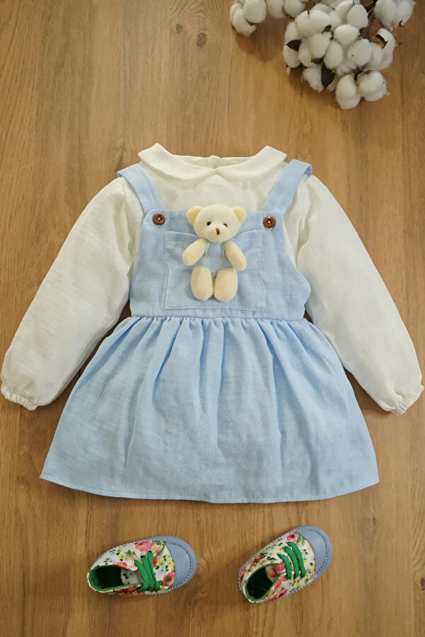 gumbuloy Bebek Çocuk Müslin Salopetli Oyuncaklı Bebe Yaka Elbise