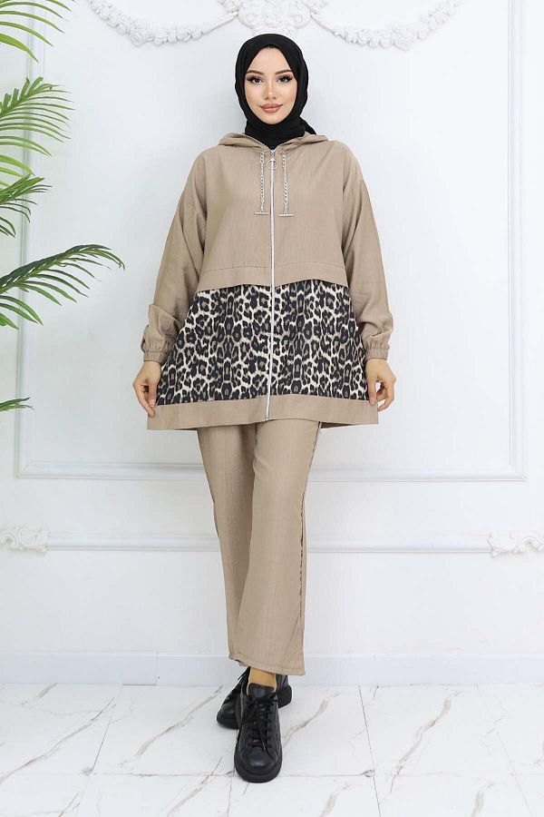 benguen-Chained Leopard Patterned Suit Mink 4748 1