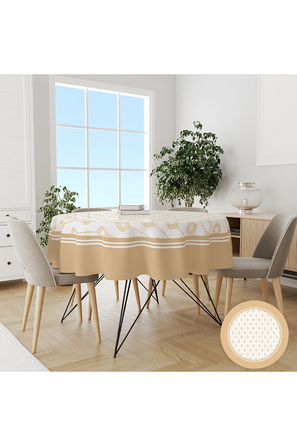 yok yok evim eve dair her şey-Gold Color Geometry Patterned Easy to Clean Worry-Free Table Cloth 1