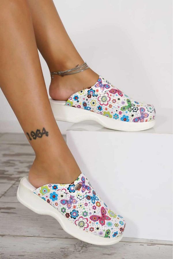 Biocomfort-Women's Floral Orthopedic Sabo Slippers Doctor Slippers Nurse Slippers Chef Slippers 1