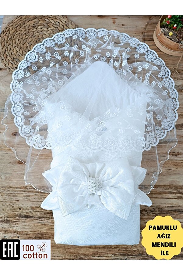 Tomuycuk Ekru Kız Erkek Bebek Battaniyesi %100 Doğal Organik Uyku Kundağı Hastane Çıkışı Yenidoğan