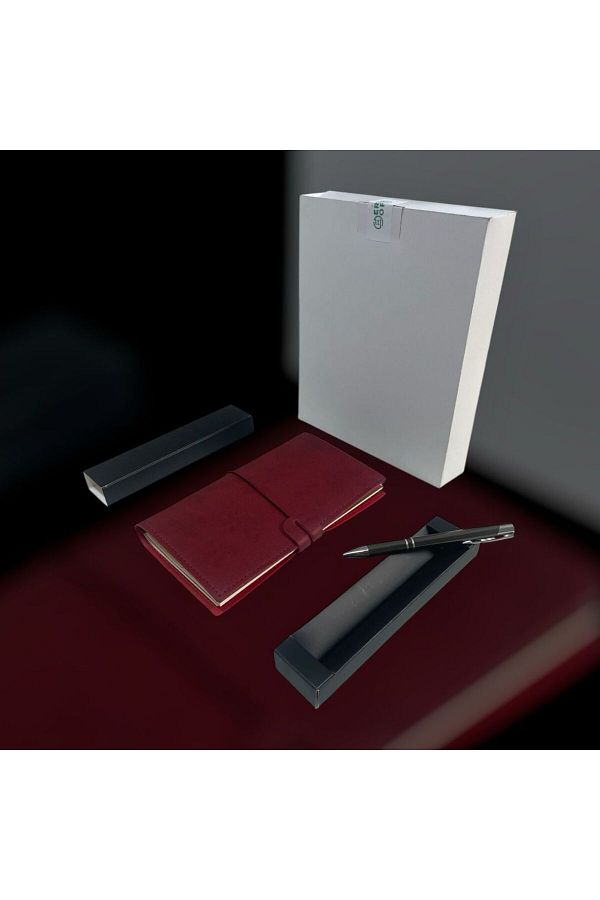 Kerem ofis-Leather 3 Inner Notebook and Pen Set, Plain and Lined Checked with Rubber Lock 1