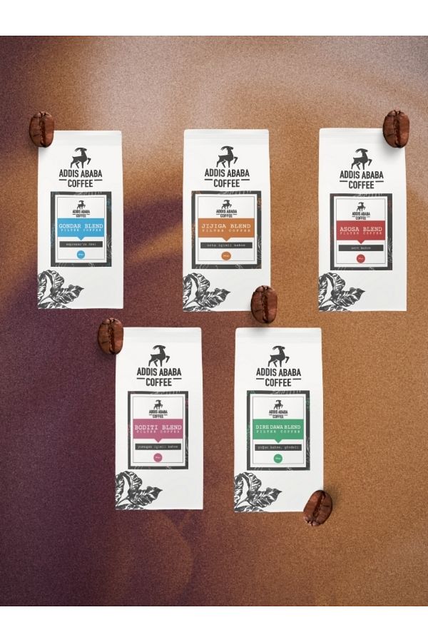 Addis Ababa Coffee-5x100 Gr Original Ethiopia Coffees - Core, Filter and Espresso Coffee 1